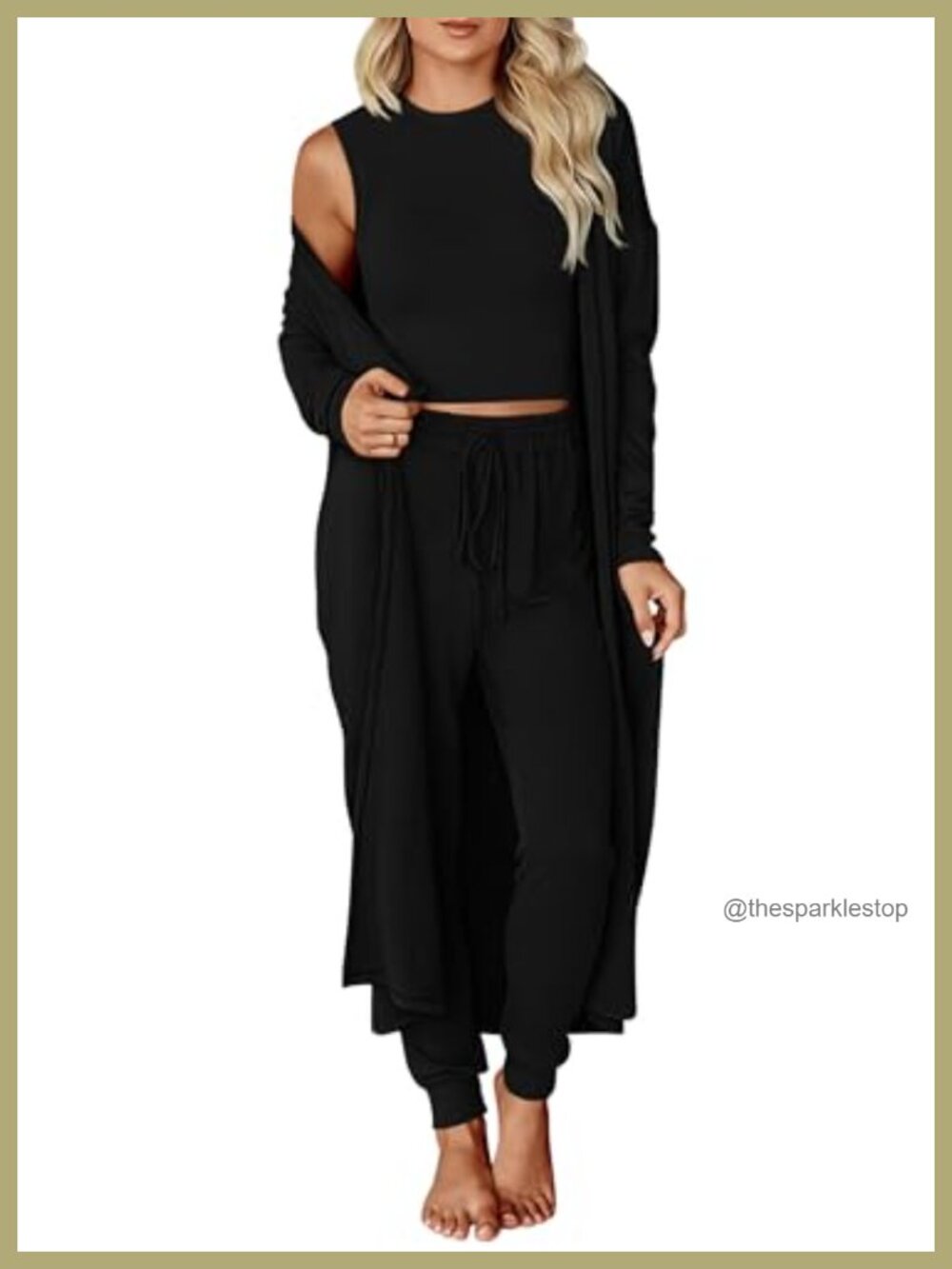 3 Piece Lounge Set Crop Tank Cardigan Jogger Pants Travel Outfit